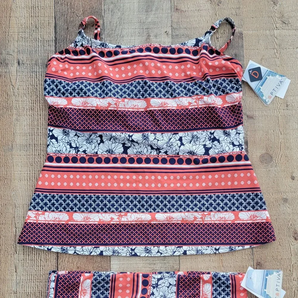 Captiva Coral and Navy Print Tankini Bathing Suit - Picture 3 of 16